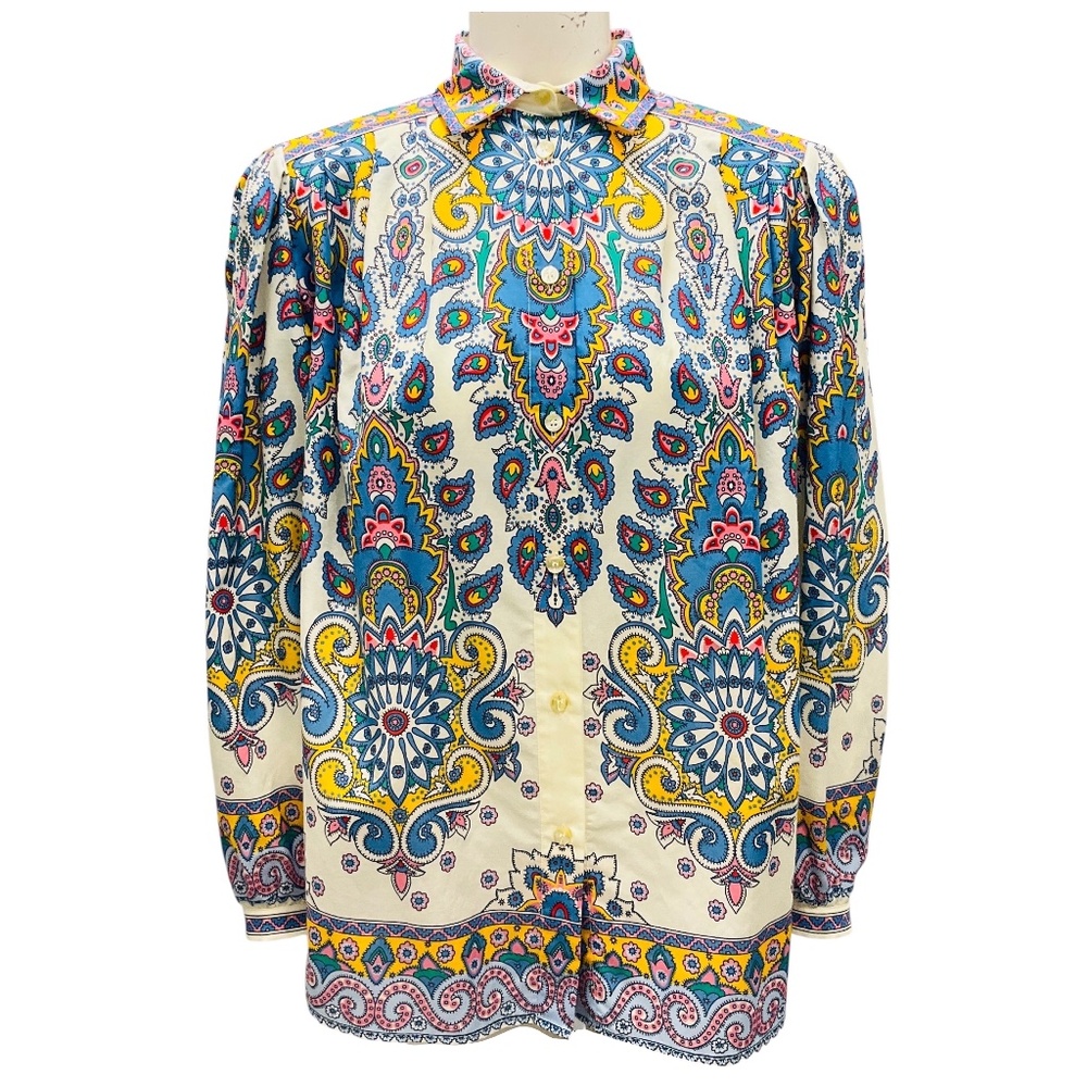 ETRO ECRU MULTI COLLARED LONG SLEEVED PAISLEY PRINT SHIRT